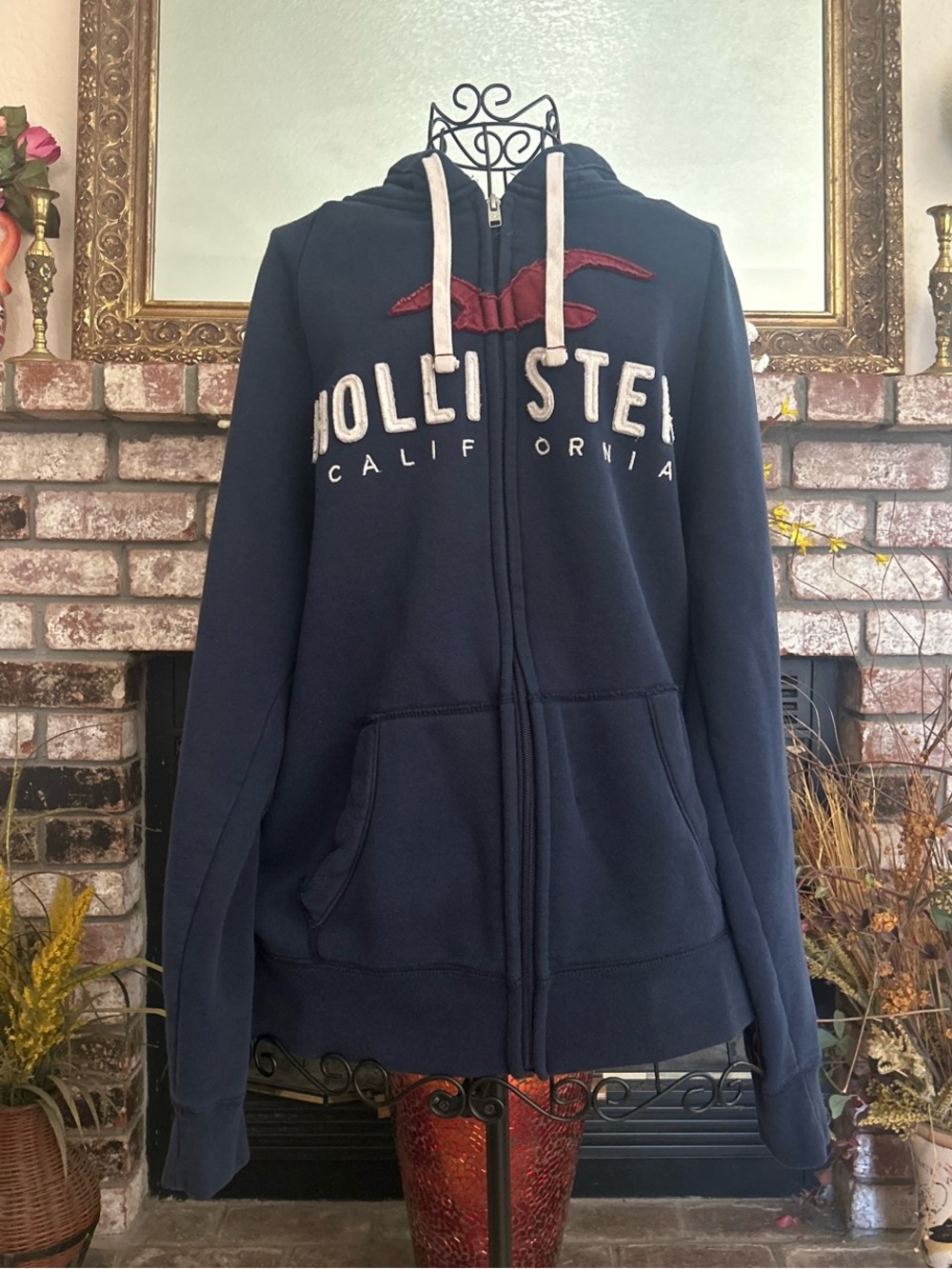 Vintage Hollister co. Navy Blue Men’s Logo Graphic Full Zip Hoodie Sz L